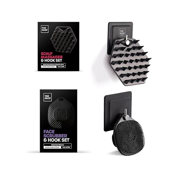The Man Silicone Face Scrubber & Scalp Massager Brush with Hooks - Bundle