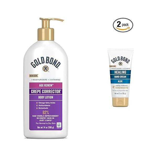 Gold Bond Age Renew Crepe Corrector Body Lotion, Replenishing & Smoothing Formula, 14 oz. Healing Hand Cream, 3 oz., With Aloe, Moisture That Lasts Through Handwashing