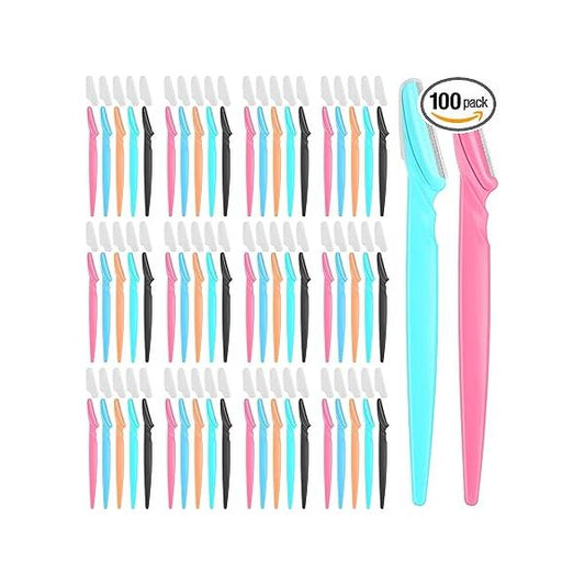 100 Pcs Eyebrow and Face Razors for Women Men, Multi-Color Hair Trimmers with Protective Covers, Safe Newbie-Friendly