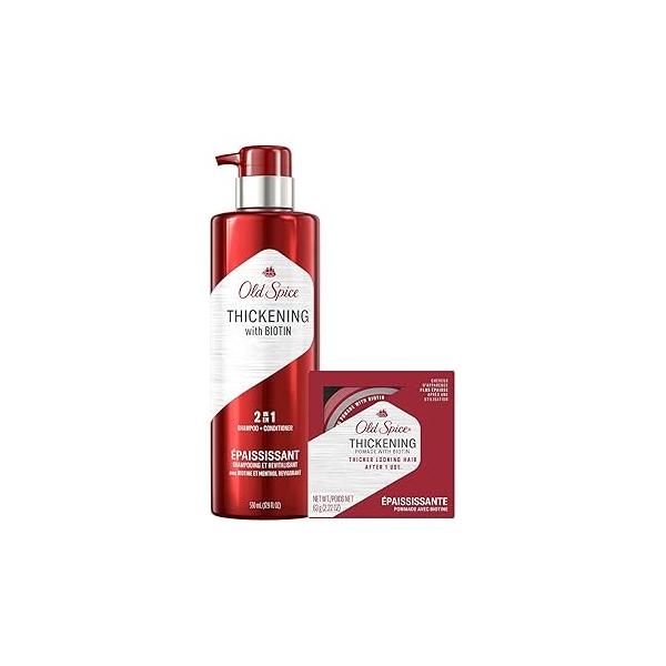 Old Spice Men's Thickening 2-in-1 Shampoo and Conditioner with Biotin Menthol (17.9 Fl Oz) & Styling Pomade Infused Bundle (2.22