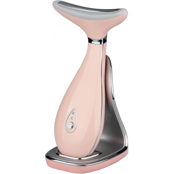Lily Neck Face Massager, Sculpting Tool, Skin Rejuvenation Device with Thermal, Triple Action LED and Vibration, for Anti-Aging, Lifting Tightening Sagging (Pink)