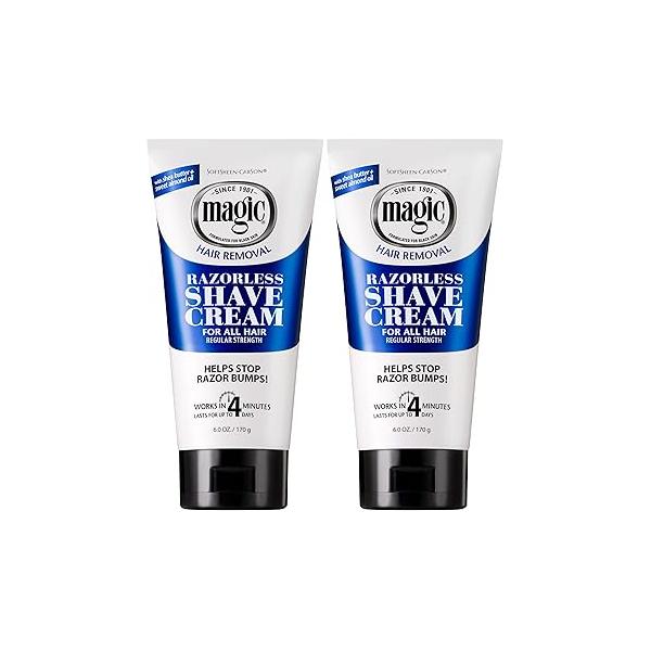 SoftSheen-Carson Magic Razorless Shaving Cream, Hair Removal Cream for Body Hair, Regular Strength Depilatory Works in 4 Minutes Normal 2 Count