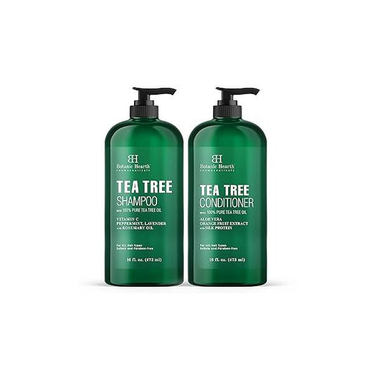 Botanic Hearth Tea Tree Shampoo and Conditioner Set - with 100% Pure Oil, for Itchy Dry Scalp, Sulfate/Paraben Free Men Women 16 fl oz each