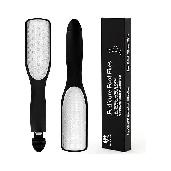 YTD likomey Coarse Fine Double Sided Foot File,Super Durable Stainless Steels Scrubber,for Wet or Dry Feet Callus Dead Skin Hard Pedicure Remover Tool with Built-in Mini File
