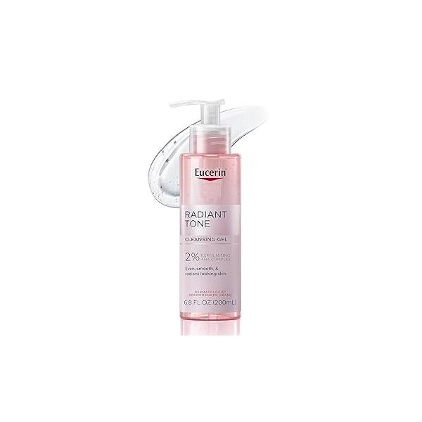 Eucerin Radiant Tone Face Cleanser Gel with 2% Exfoliating AHA Complex, Gentle Wash Improves Skin Clarity and Boosts Radiance, All Types, 6.8 Fl Oz Bottle