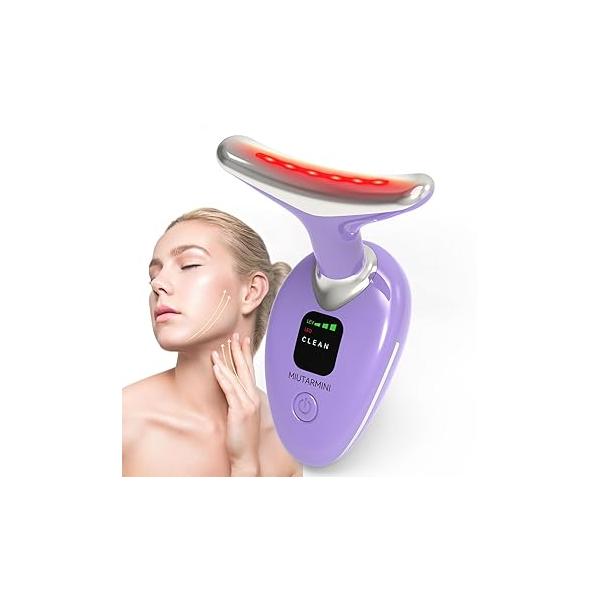 Facial & Neck Massager with Red Light Therapy | 7-Color LED Face Sculpting Wand at-Home Skincare Tool for Women (Purple)
