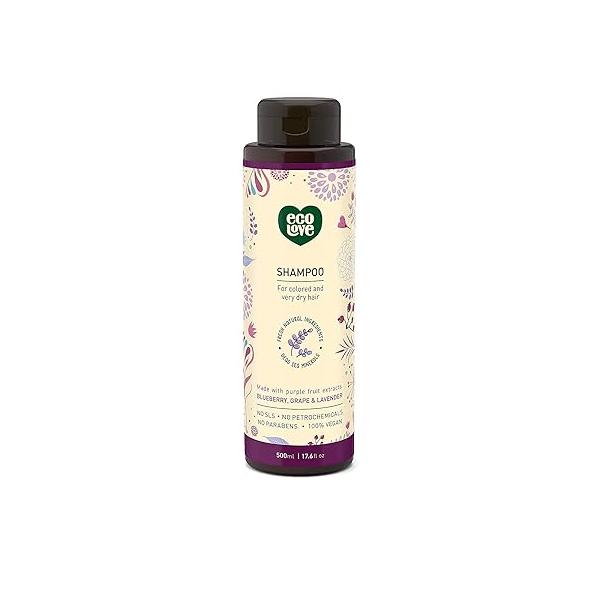 ecoLove - Natural Shampoo, Sodium lauryl sulfate Free, Vegan & Cruelty Free Shampoo for Color Treated Hair, Very Dry Damaged Organic Lavender shampoo, No SLS or Parabens, 17.6 oz