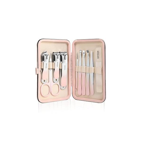 Manicure Set, 10 pcs High-Carbon Steel Nail Clippers Portable Mini and Pedicure Kit, Travel Grooming Kit with Leather Bag for Men Women