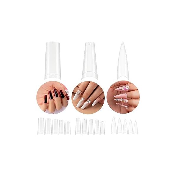 Beetles Acrylic Nails Kit 488 Pcs 3 Styles Clear Coffin Ballerina Stiletto Nail Tips Gel Set False Extension Art Gift for Women