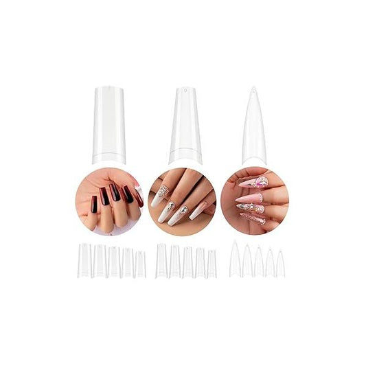 Beetles Acrylic Nails Kit 488 Pcs 3 Styles Clear Coffin Ballerina Stiletto Nail Tips Gel Set False Extension Art Gift for Women