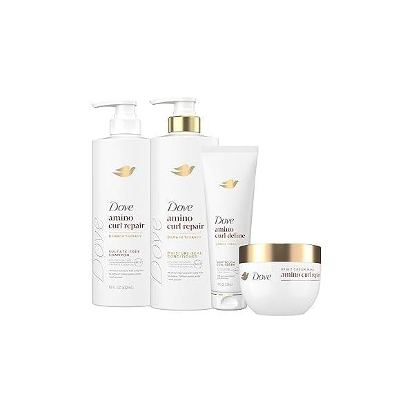 Dove Shampoo, Conditioner, & Mask Amino Curl Regimen Pack 4 Pk for Curly, Coily Hair with Bio-Protein Care Technology + Jojoba Oil