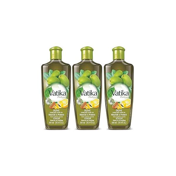 Vatika Naturals Olive Enriched Hair Oil - Nourish & Protect Strong, Healthy Lightweight, Non-Greasy Infused with Natural Extracts Moisturizing Strengthening Pack of 3 (300ml)