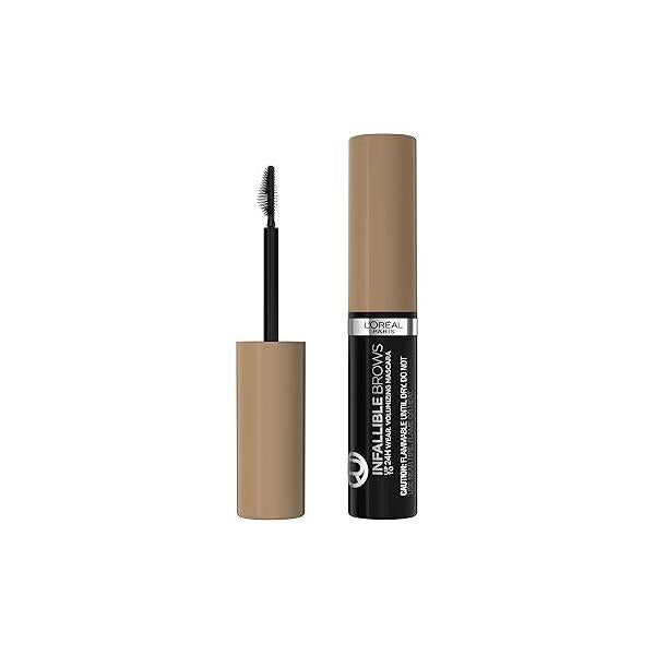 L'Oreal Paris Infallible Volumizing 24H Wear Brow Mascara, Long Lasting Eyebrow Makeup for 2X Fuller Eyebrows, 6.0 Light Brunette, 0.13 Fl Oz