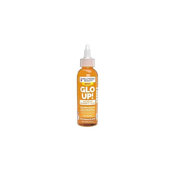 Hollywood Beauty Glo Up! Daily Skin & Scalp Oil to Brighten and Smooth with Turmeric, Vitamin C, Aloe, 4 fl oz