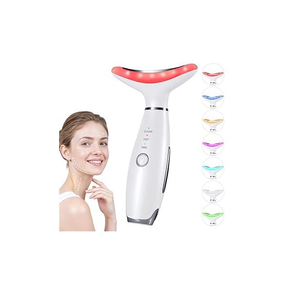 Neck Face Massager, 7 Color Facial Massager for Skin Care at Home, Sculpting Tool with Thermal and Vibrating, White
