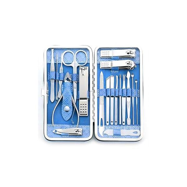 Manicure Set - 19 in 1 Professional Nail Clippers Pedicure Kit, Tool Stainless Steel Facial Grooming Gift Idea for Women, Men, Girls, Teens, Blue