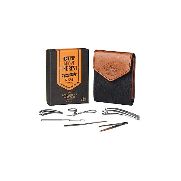 Gentlemen's Hardware - 6-Piece Cut Above the Rest Manicure Set, w/ Wax-Canvas Case, Stainless Steel, Versatile, Convenient (Charcoal Black)