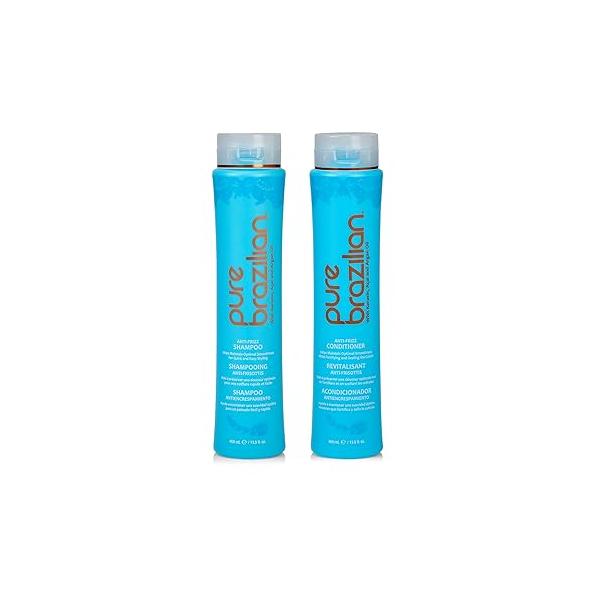 Pure Brazilian Anti-Frizz Daily Shampoo & Conditioner, Salt-Free Color Safe, Enriched with Keratin, Argan Oil Acai, 13.5 Ounce (400 Milliliter)