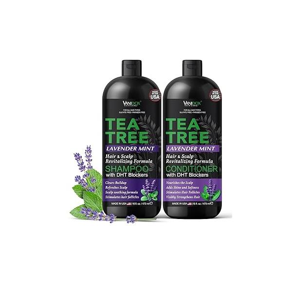 Tea Tree Lavender Mint Shampoo and Conditioner Set with 100% Pure Oil for Itchy, Dry Scalp - Deep Moisturizing & Cleansing Sulfate Paraben Free Made in USA 16 fl oz Each