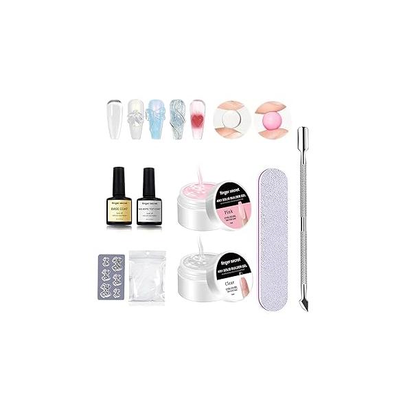 Solid Nail Builder Gel Set, Extension with Art Tools, DIY Non Stick to Hand for Art, Manicures Enhancement 3D Building & Sculpting Carving