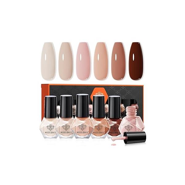 modelones Jelly Nail Polish of 6 Colors Sheer Nude Mini Set Natural Red Pink Brown Quick Dry Kit for DIY Easter Art Salon Home Gift Women Girl