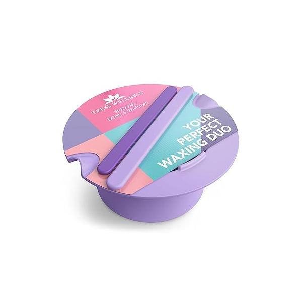 Tress Wellness Wax Warmer Silicone Liner (Purple) - Easy to Clean Bowls with 2x Spatulas Compatible 16oz Electric Waxing Kit Pot melting Bowl