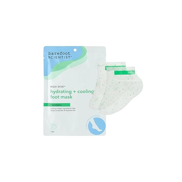 Barefoot Scientist High Dive Hydrating & Cooling Foot Mask, Moisturizing Mint Mask for Dry, Achy, Tired Feet, Heel, Toes, Single Use Sock Booties, 1 Pair