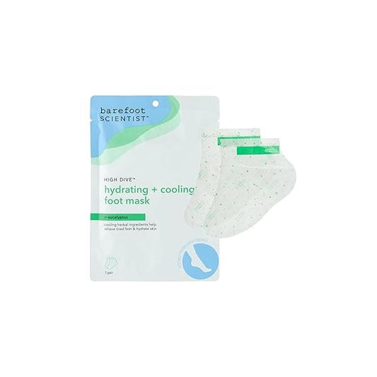 Barefoot Scientist High Dive Hydrating & Cooling Foot Mask, Moisturizing Mint Mask for Dry, Achy, Tired Feet, Heel, Toes, Single Use Sock Booties, 1 Pair