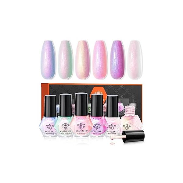 modelones Jelly Nail Polish of 6 Colors Sheer Nude Mini Set Natural Red Pink Brown Quick Dry Kit for DIY Easter Art Salon Home Gift Women Girl