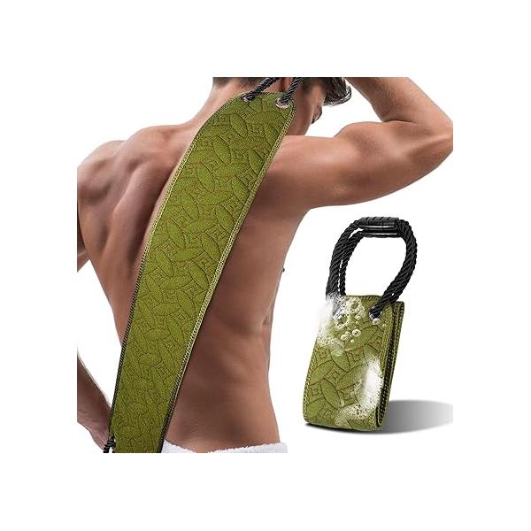 Exfoliating Back Scrubber for Use in Shower, 38.5 Inch Washer with Handles, Dual-Sided Body Exfoliator Daily & Deep Skin Cleaning, Bath Scrub Washcloth Men Women (Green)