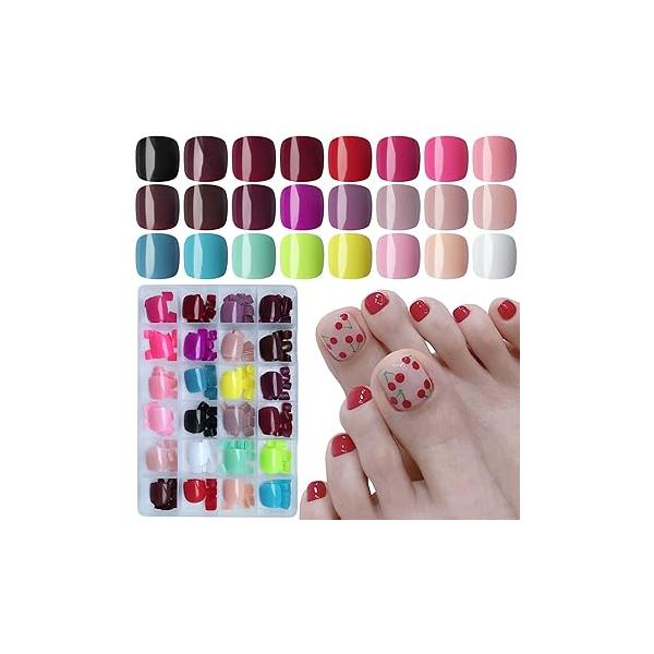 LoveOurHome 576pc Medium Press on Nails Almond Fake Full Cover Acrylic ons Nail Short Stiletto Glue Artificial Fingernail Tips 24 Colors for Women Girls Kids