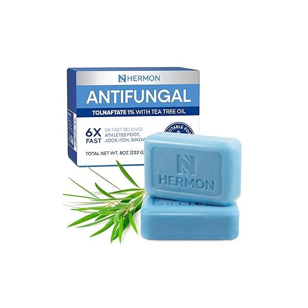 Hermon Antifungal Soap with Tea Tree Oil: Bar Soothing Care & Relief of Itchy for Ringworm Jock Itch Tinea Versicolor Athletes Foot - Body Face Wash