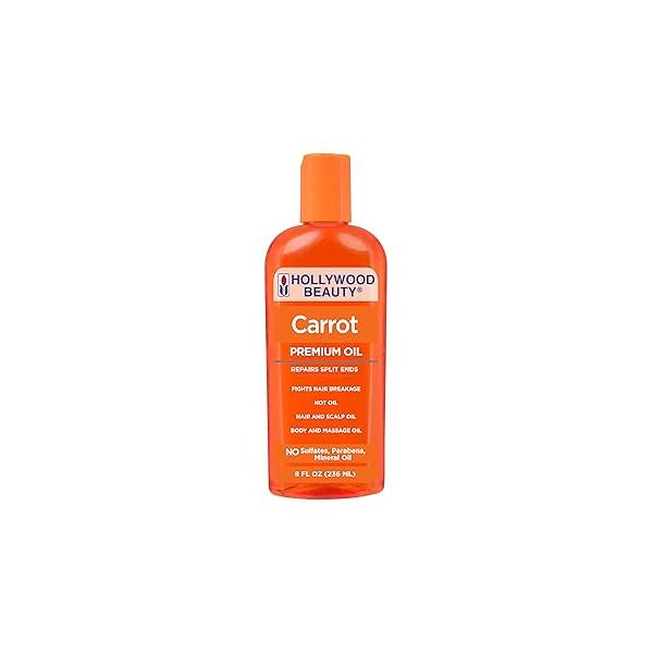 Hollywood Beauty Carrot Hair Oil, 8oz Bottle, Hair, Scalp, Skin, Nail, & Massage Helps Repair Damaged Can be Used as a Hot Oil Treatment