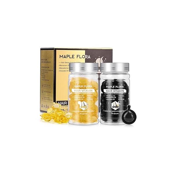 Hair Vitamin Serum Capsule, Treatment Serum, Enriched with Moroccan Macadamia Avocado Oils, Vitamins A C E Pro B5, No Rinse and Safe for All Hair- 2 Bottles