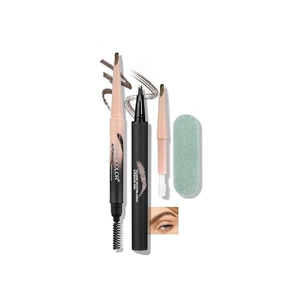 Microblading Eyebrow Pen,Natural Brows Pen,Easy To Color,Long Lasting,Quick Drying,Natural Shaping Outlining Filling Makeup (03 Gray Brown)