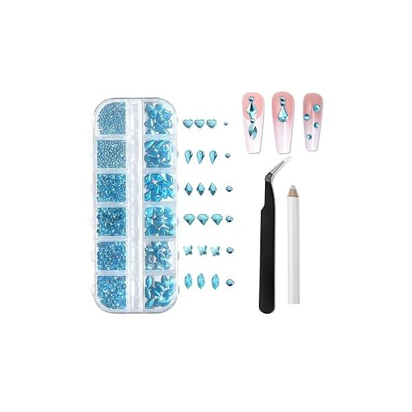 YATOJUZI Rhinestones for Nails kit Crystal Ab Gems Flatback Irregular Round Rhinestone with Pick Up Tweezers and Pen Nail Charms Jewels Art DIY Decor Face Body Makeup Party Concerts 1440pcs