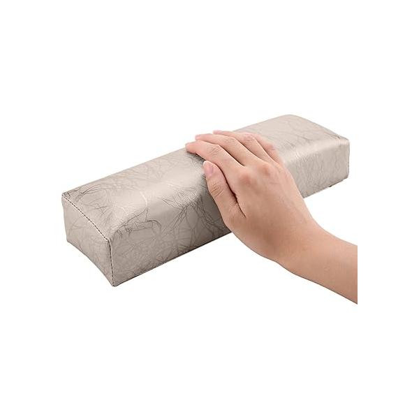 Nail Arm Rest Hand Cushion, Stripe Leather Pillow Cushion Soft Sponge Manicure Salon Armrest Art Accessories Tool (Silver)