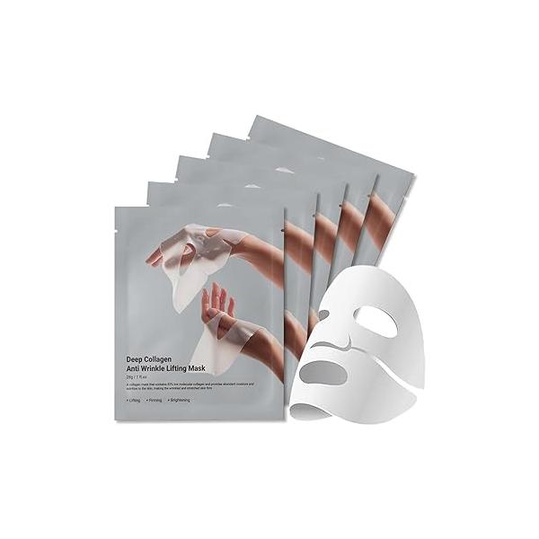 Rosemine Deep Collagen Anti-Wrinkle Lifting Overnight Mask Facial sheet masks with low molecular weight collagen for lifting, firming, and moisturizing 5 Packs