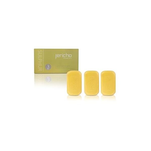 Jericho Dead Sea Sulfur Bar Soap - Clarifying Face & Body with Sulfur, Olive Oil, Avocado Shea Butter Glycerin-Based Cleanser for Oily or Problem Skin - 4.4 oz Pack of 3 Bars