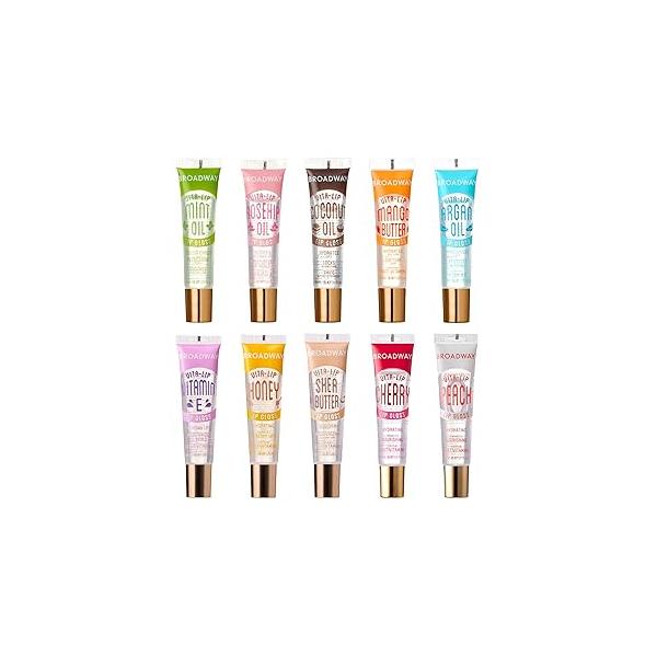 Ruby Kisses Broadway Vita-Lip Clear Lip Gloss (8 Pack), Ultra-Hydrating & Soothing Formula with Vitamins, High-Shine Non-Sticky Finish Balm Mint, Rosehip, Coconut, Mango, Argan, Honey, Shea