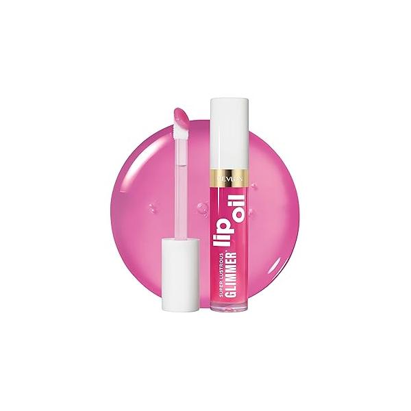 REVLON Super Lustrous Glimmer Lip Oil, Moisturizing & Tinted, Shiny Finish, Made with Plant-Based Squalane, 005 Vio-lit, 0.13 fl oz