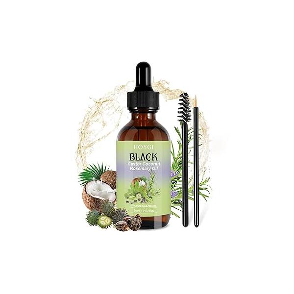 Cold Pressed Black Castor Oil for Hair Growth, 2 Pack - with Biotin, and Caffeine oils like Coconut , Rosemary, Argan, Hair, Eyelashes, Eyebrows, Beard Care