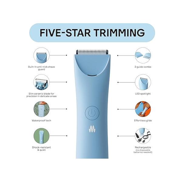 MERIDIAN Slimmer Trimmer - Electric Razor for Women, Bikini Line & Pubic Hair Trimmer, Rechargeable Waterproof, Painless, Flawless Shave Sensitive Skin, Gentle, Quiet Travel-Friendly, Sky