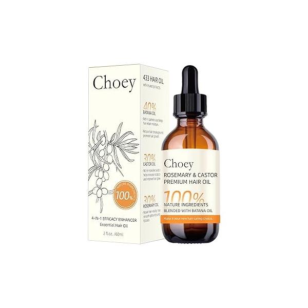 Organic Castor Oil & Natural Rosemary for Hair Growth Product(2Fl Oz). Batana Moisturize Dry Frizzy Smooth Shiny. Vegan Scalp Treatment Essential All Types