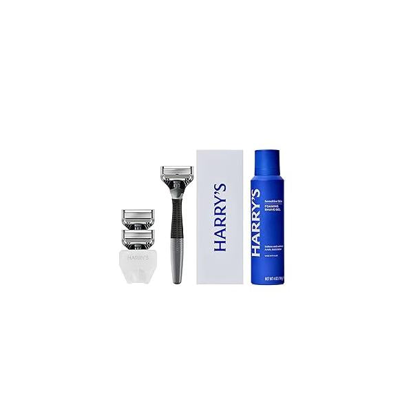 Harry's Shaving Kit for Men - Razor Handle, 3 Blade Refills, Foaming Shave Gel, and Travel Cover Sage
