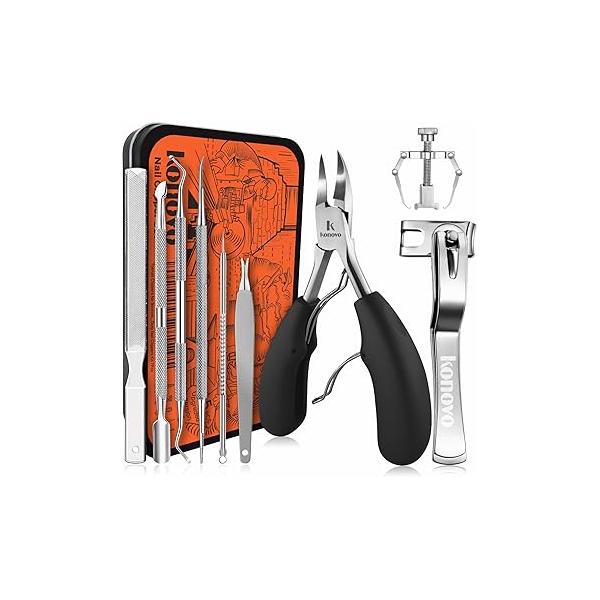 Konovo Ingrown Toenail Tool Kit 9 Pcs, Toe Nail Clippers for Adult and Seniors, Large Clipper Treatment/Thick Nails