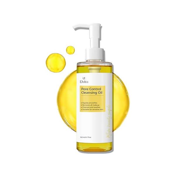 Elvira Pore Control Cleansing Oil, Makeup Remover for Sensitive, Oil Cleanser Face, Blackhead Removal, Korean Skin care, Hydrating, Fragrance-Free