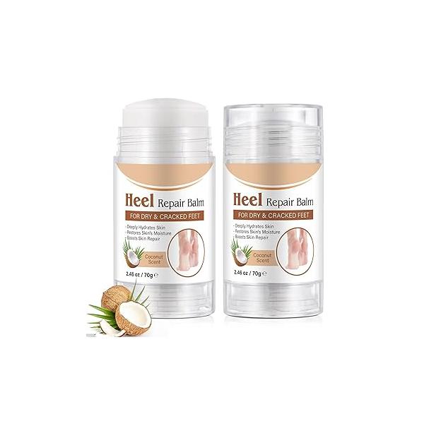 J&H Jasmine&Hyacinth Heel Repair Balm Stick, Cracked & Dry Feet Treatment Moisturizer with Aloe, Coconut Oil, Hyaluronic Acid, Olive Scent, 2.46 oz/70 g, Pack of 2