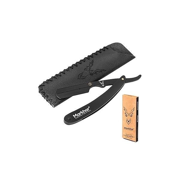 MARKHOR® Straight Razors for Men with Leather Pouch & Replaceable Blades | Premium Quality Rose Wood Barber Razor Blade, Single Blade Razor, Edge Razors, Navajas Para Barbero