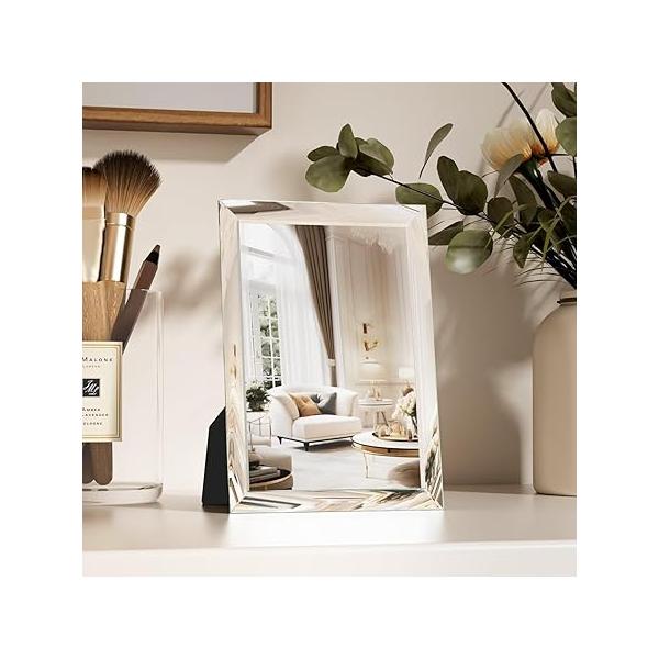Fun Memories Frameless Mirror 4x5.8 Inch - Travel-Friendly with Wall Mount & Desk Stand, Bracket for Easy Use Makeup Vanities